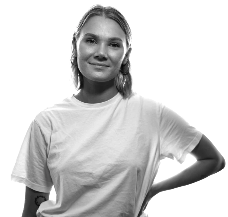 blonde standing young adult woman with white t-shirt